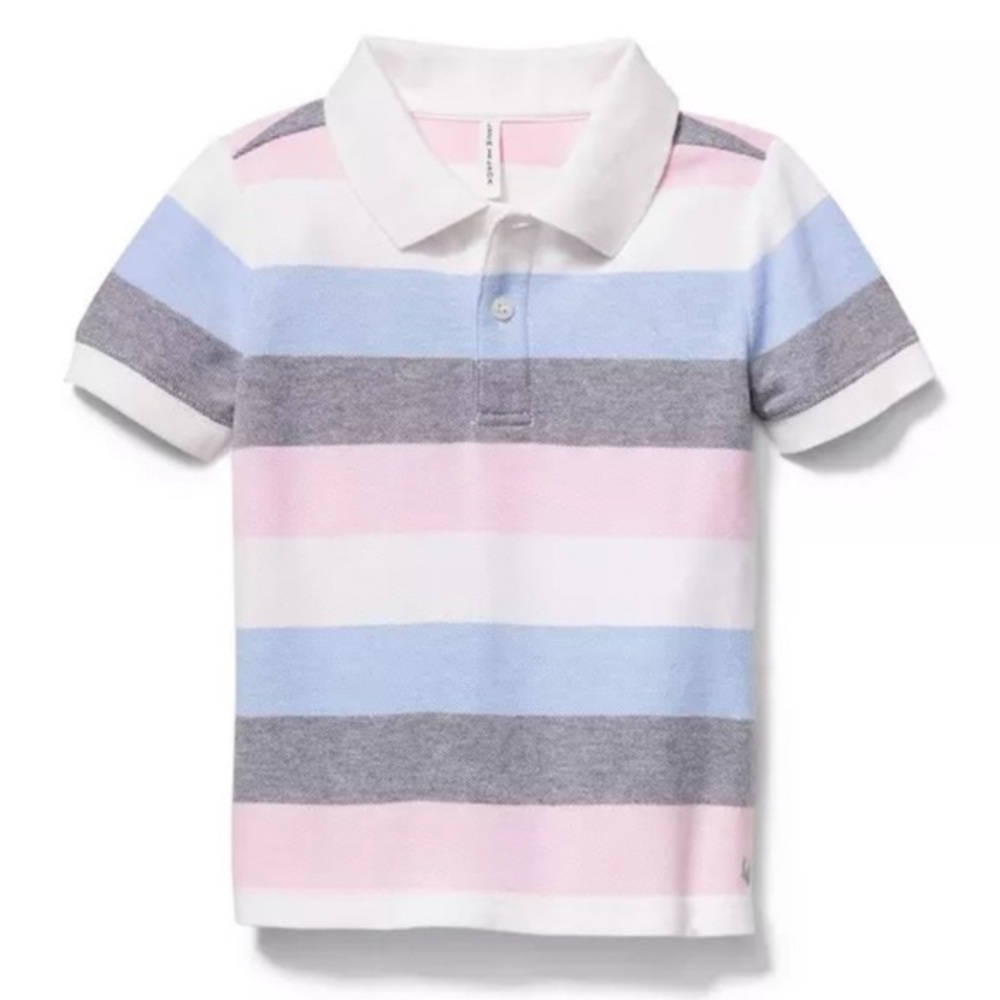 Janie & Jack Boy’s Striped Pique Polo Pink Blue Gray 12-18 Months